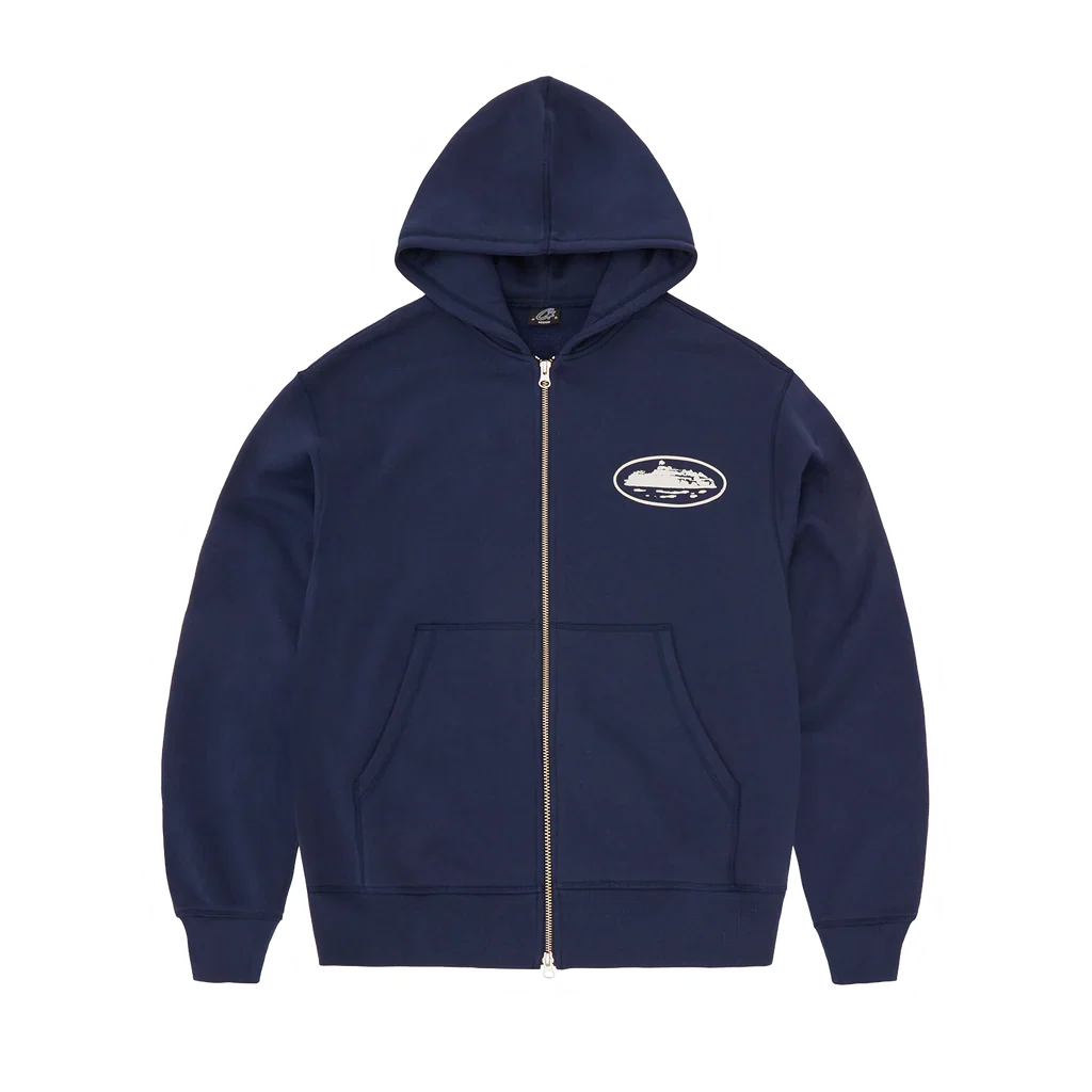 Puff Print Zip Hoodie [Navy]