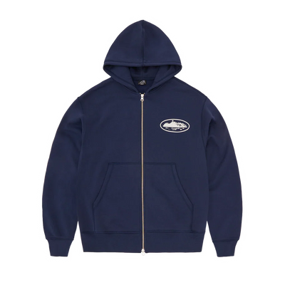 Puff Print Zip Hoodie [Navy]