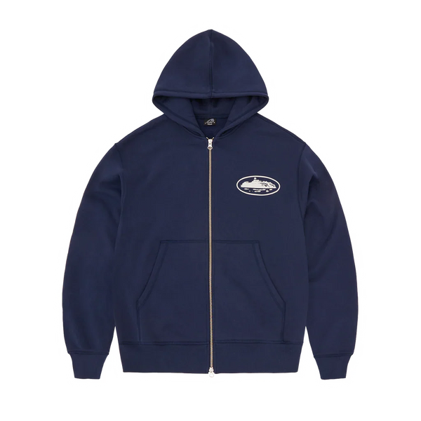Puff Print Zip Hoodie [Navy]